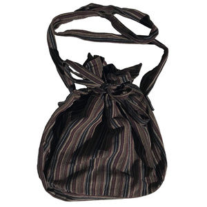 ♛4/$20♛ Large Brown Crossbody Bag Knapsack Purse Boho Pinstripe
